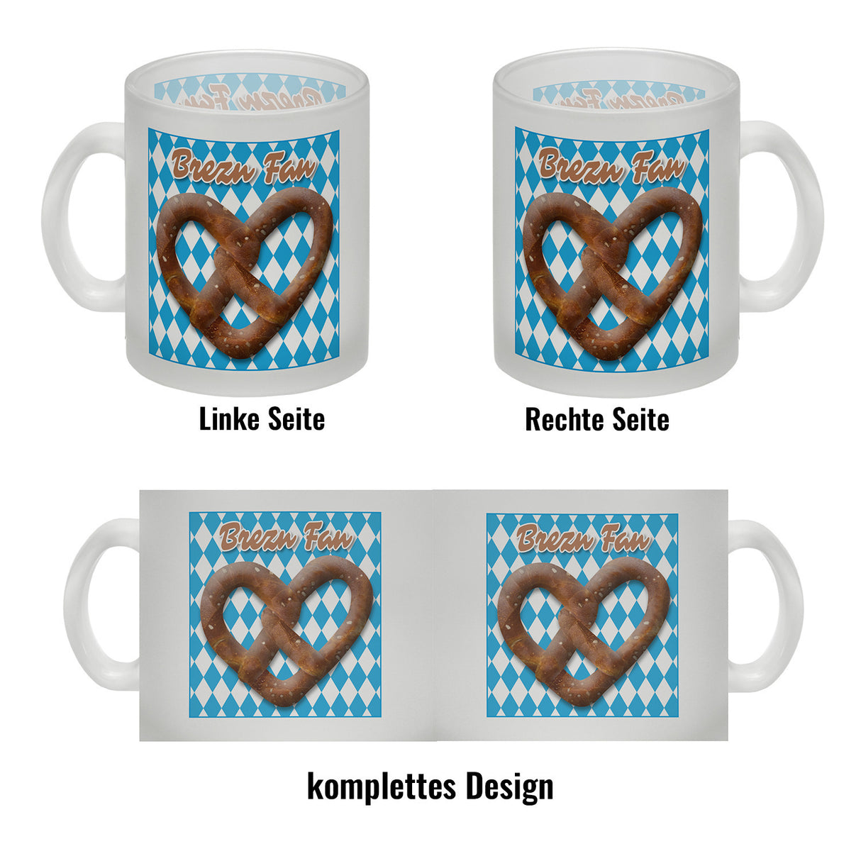 Brezelherz Bayernflagge Kaffeebecher mit Spruch Brezn Fan