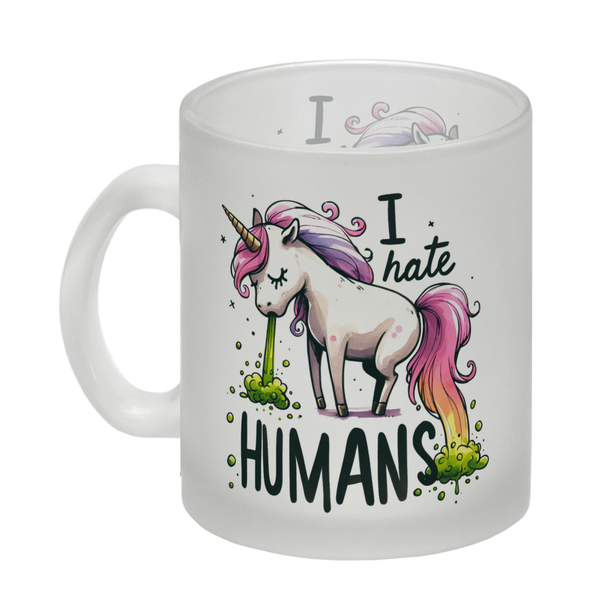 Kotzendes Einhorn Kaffeebecher mit Spruch I hate Humans