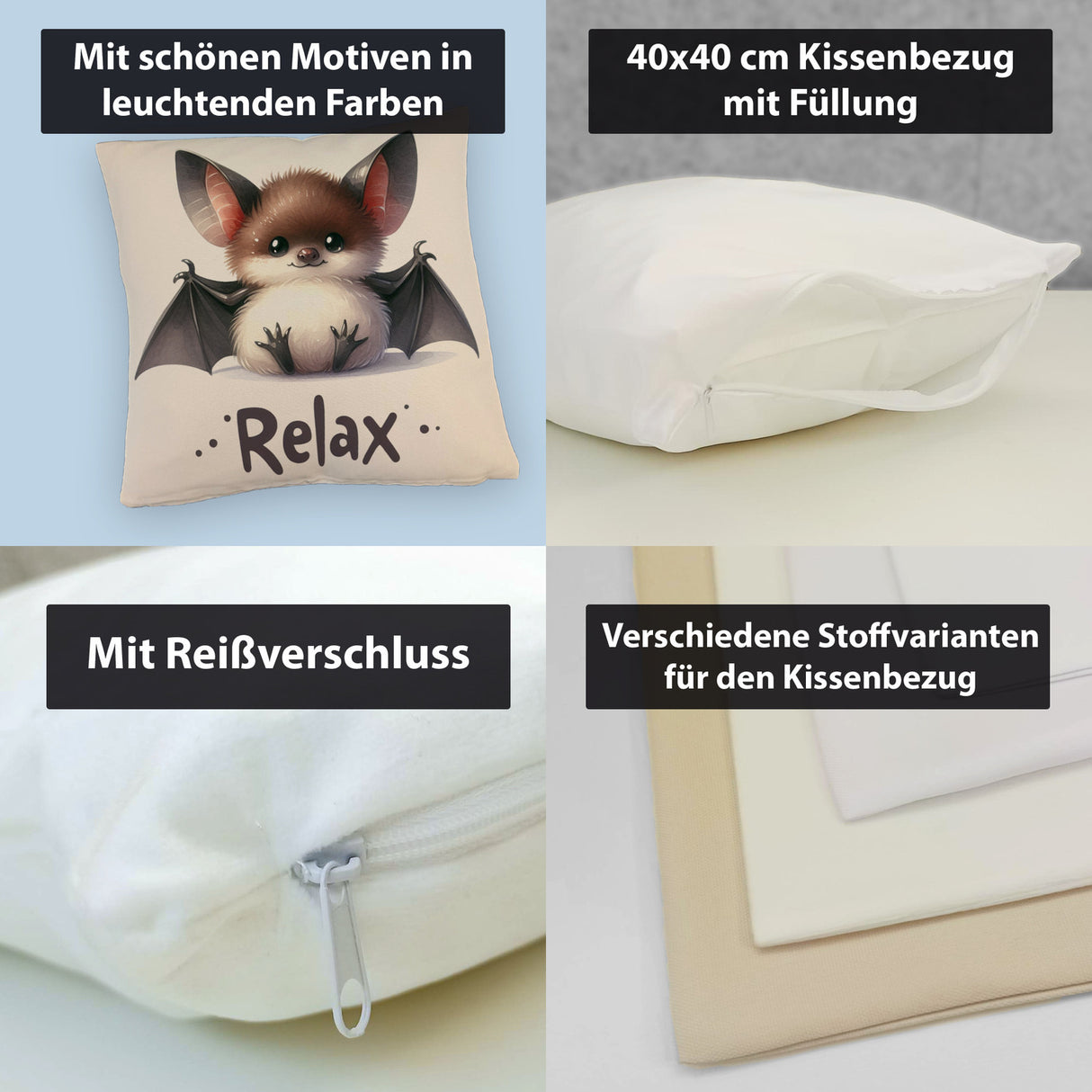 Baby Fledermaus Kissen mit Spruch Relax