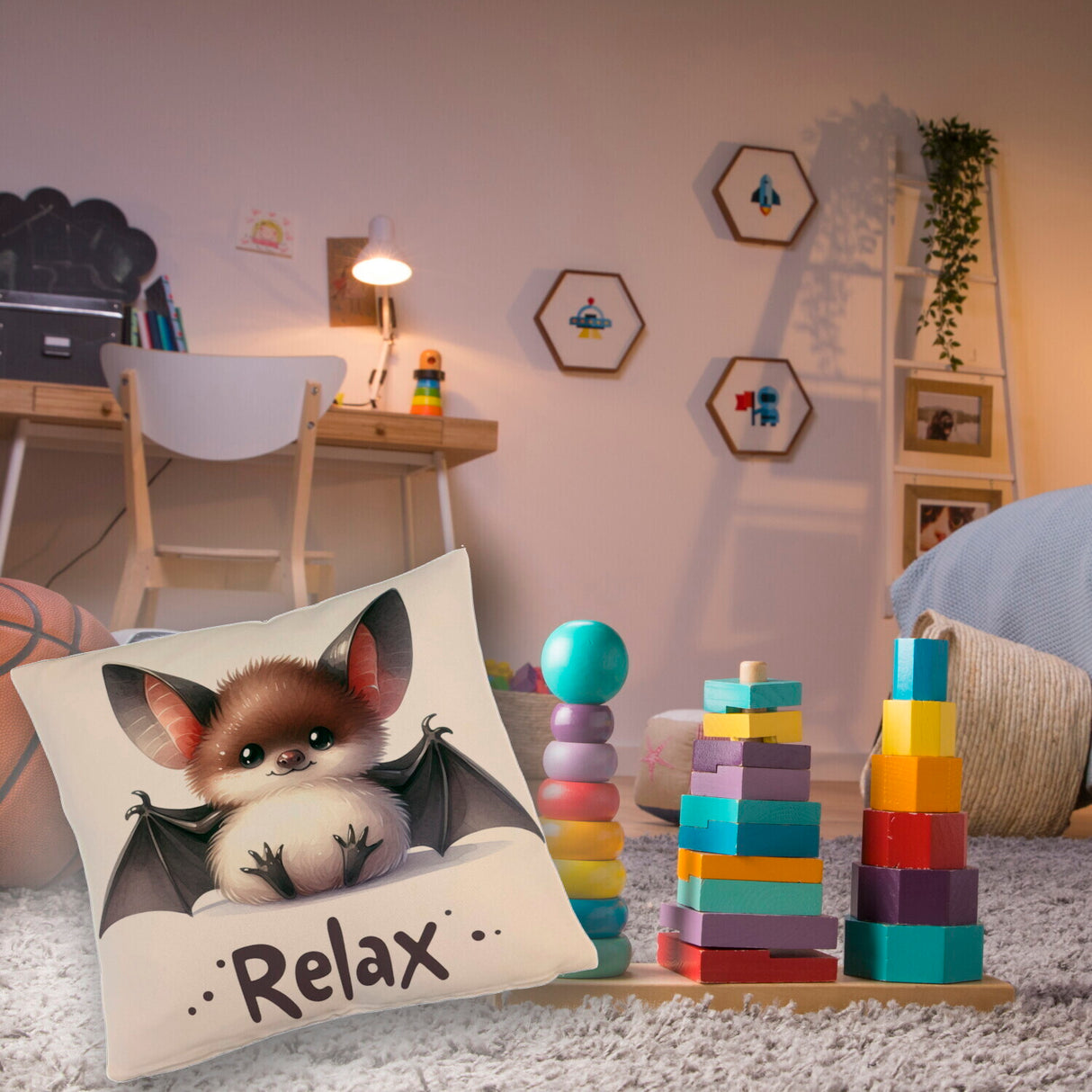 Baby Fledermaus Kissen mit Spruch Relax
