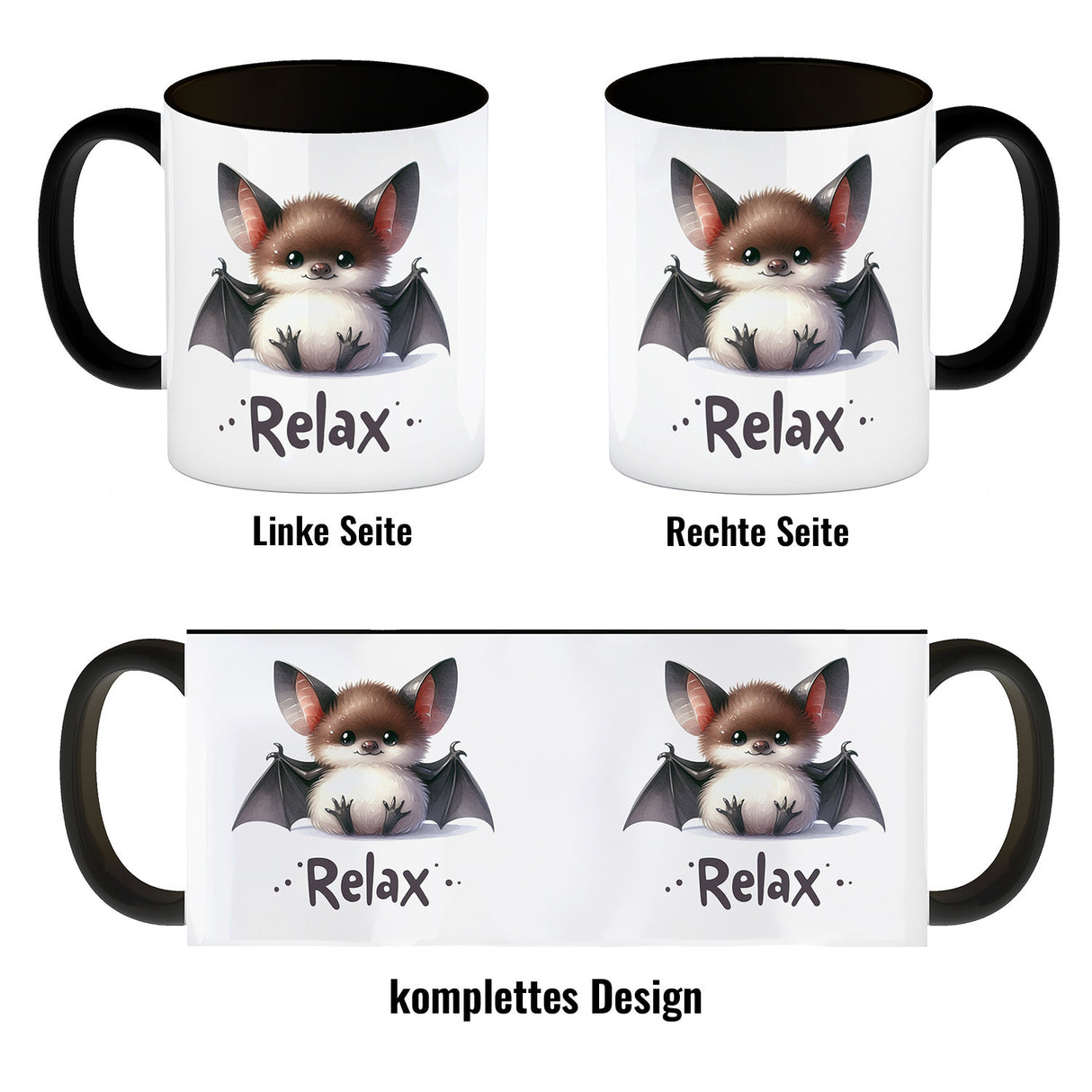 Baby Fledermaus Kaffeebecher mit Spruch Relax