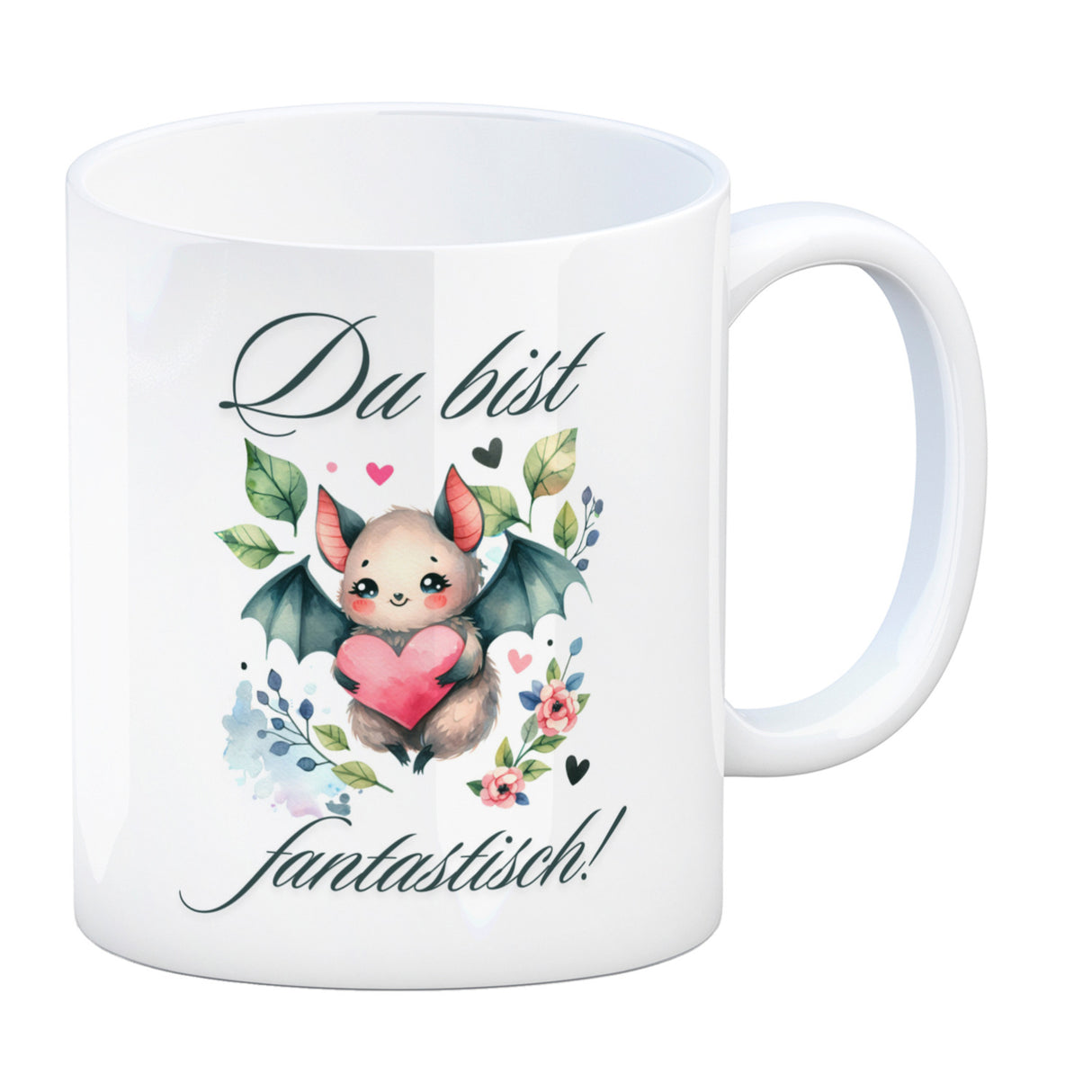 niedliche Fledermaus mit Herz Kaffeebecher mit Spruch Du bist fantastisch