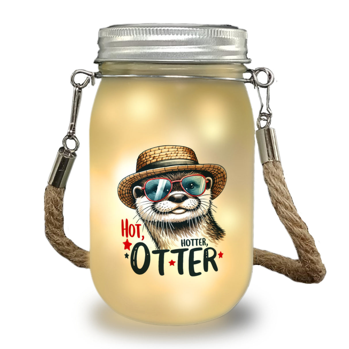 Otter mit Sonnenbrille und Strohhut Solarlicht mit Spruch Hot Hotter Otter