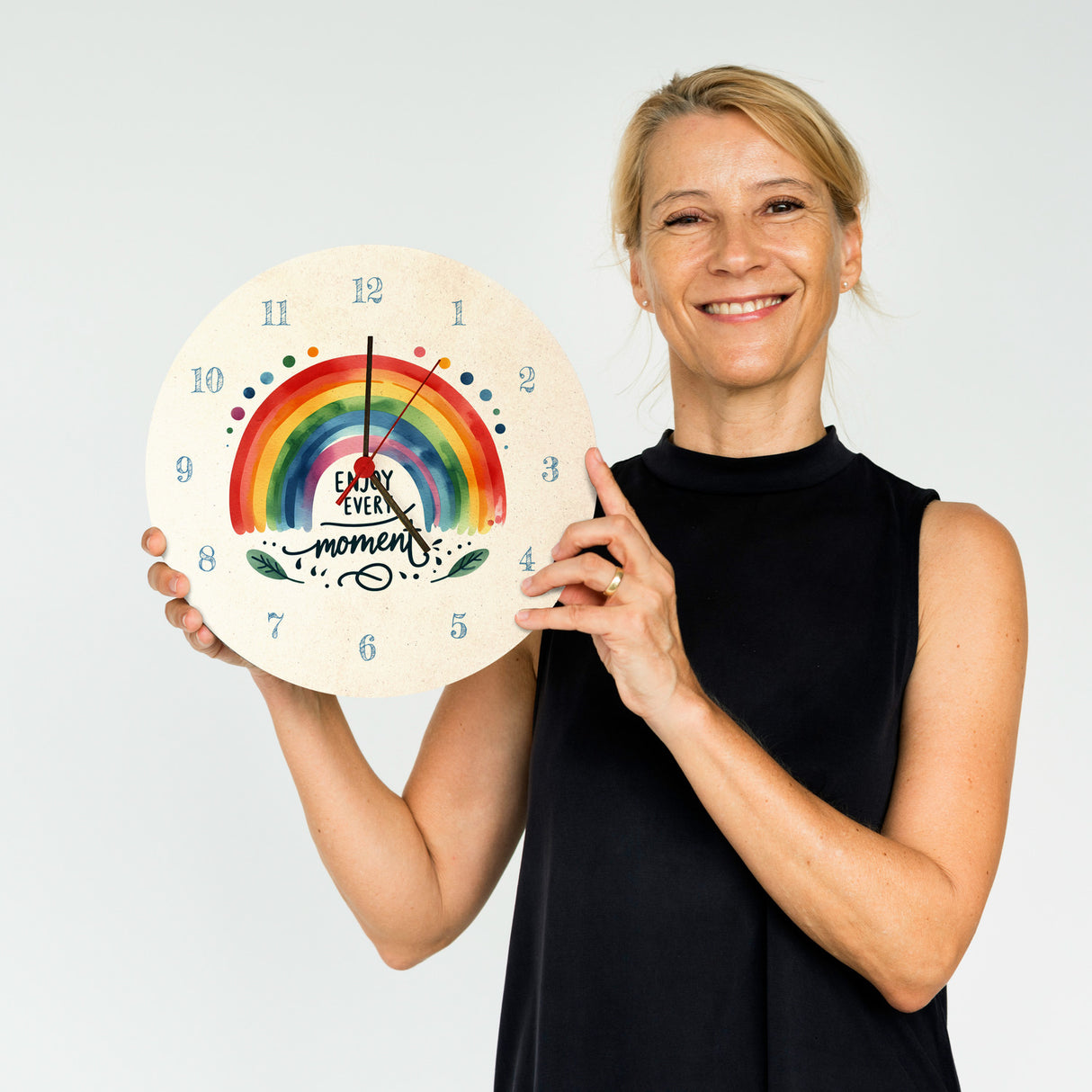 Regenbogen Wanduhr mit Spruch Enjoy every moment