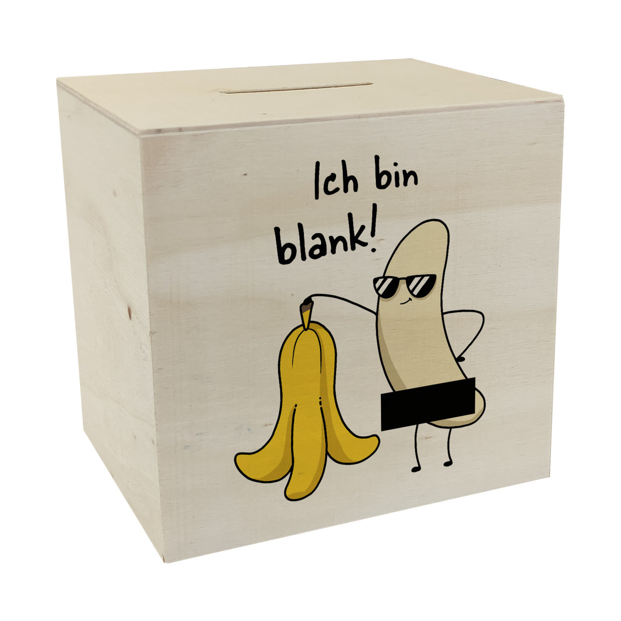 Nackte Banane Spardose mit Spruch Ich bin blank