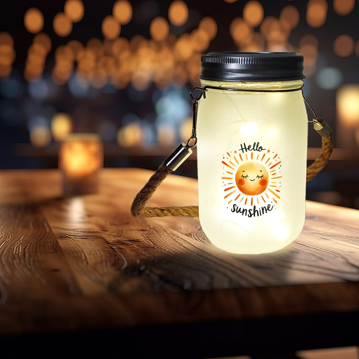Sonne Freundschaft Solarlicht mit Spruch Hello sunshine