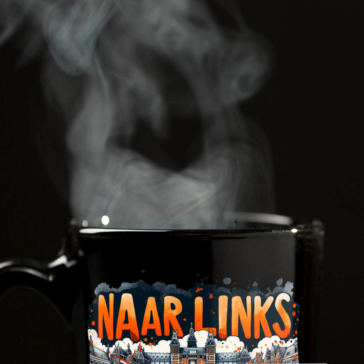 Niederländische Fußballfans Tasse in Schwarz mit Spruch Naar Links
