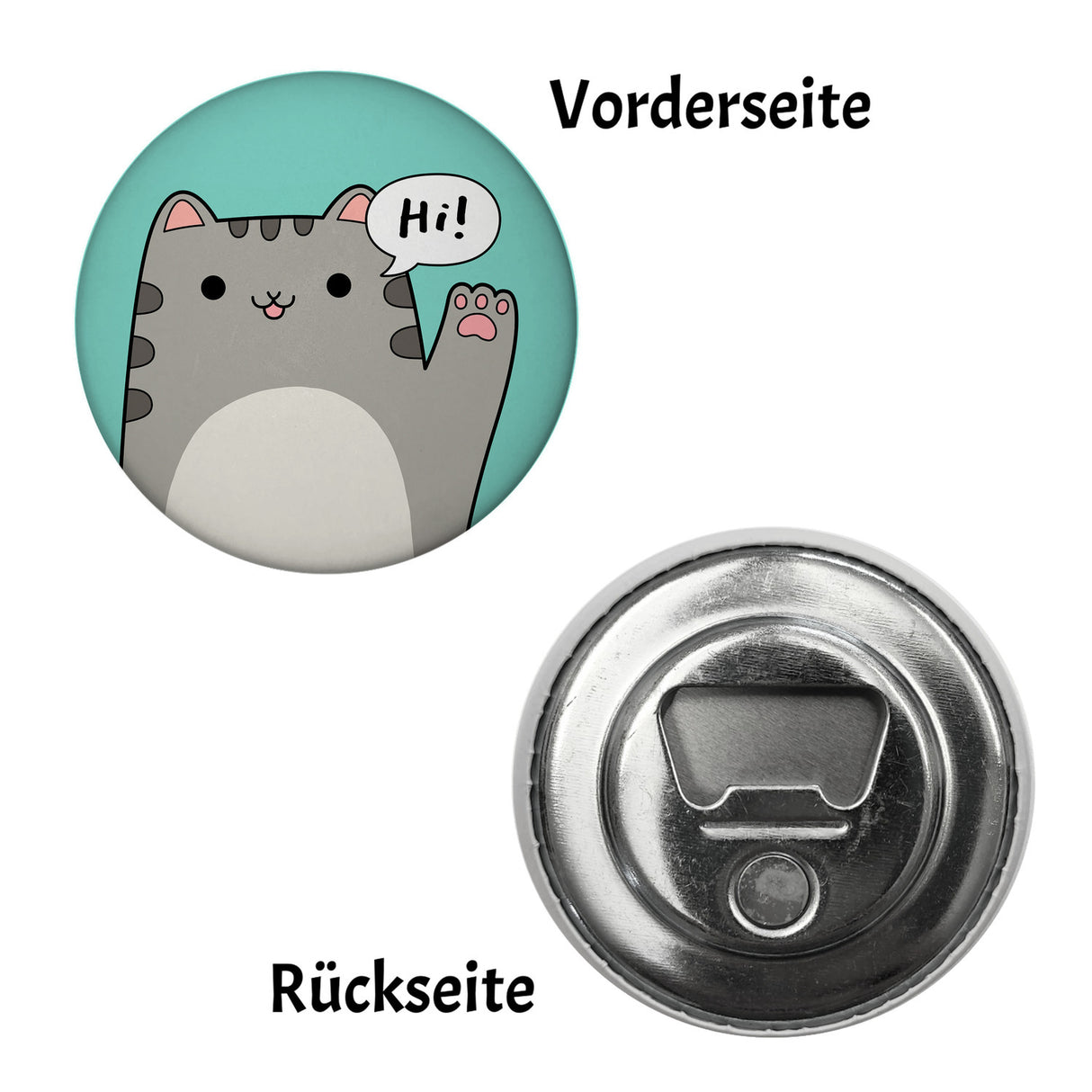 Katze kawaii Magnet rund mit Spruch Hi