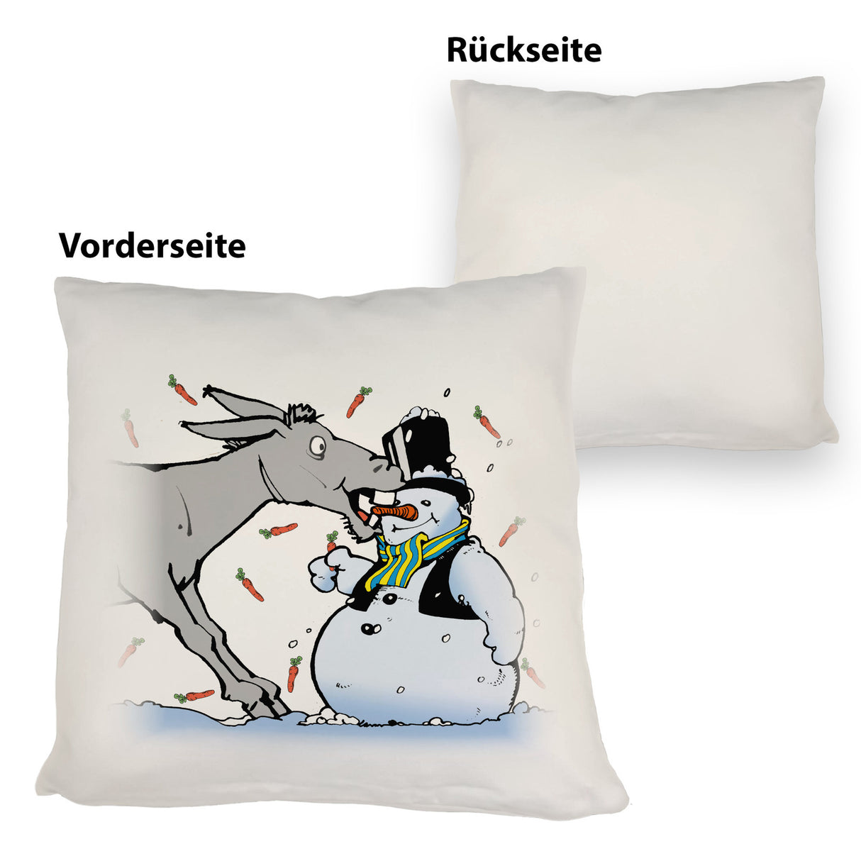 Kissen Schneemann & Esel - Weihnachtsdeko mit Humor