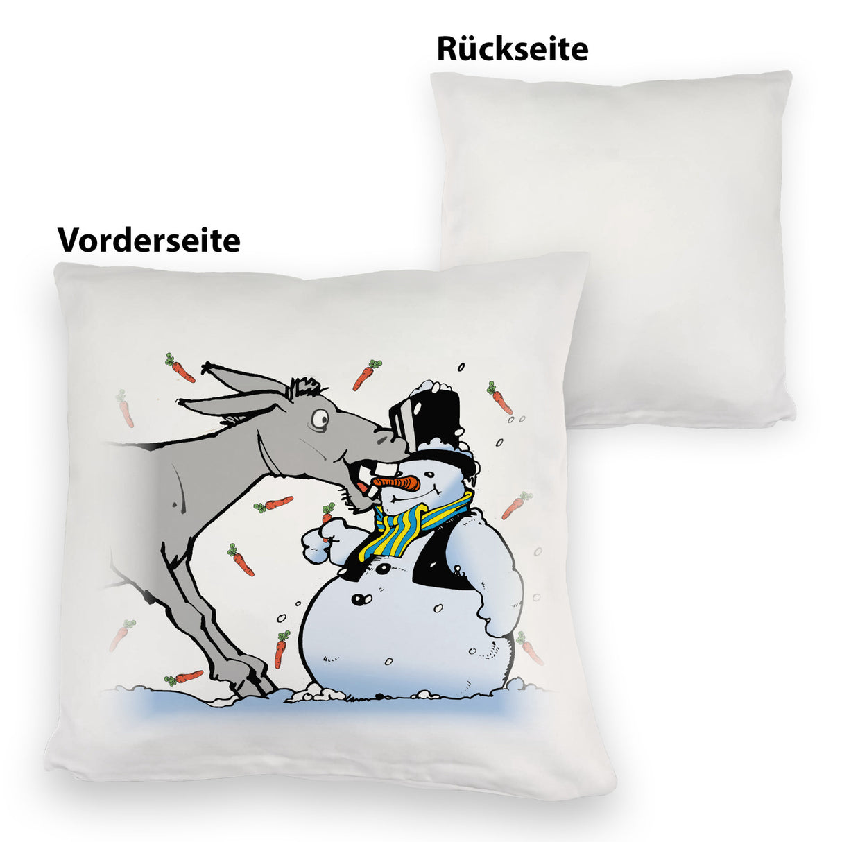 Kissen Schneemann & Esel - Weihnachtsdeko mit Humor