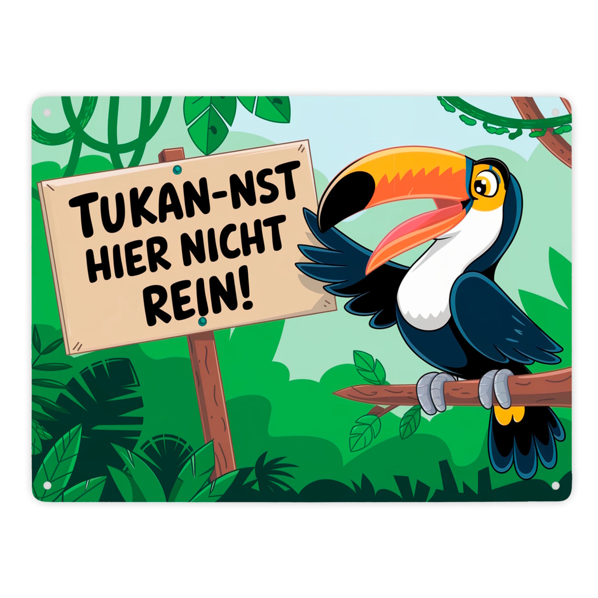 Tukan-nst hier nicht rein! Metallschild in 15x20 cm mit Tukan im Dschungel