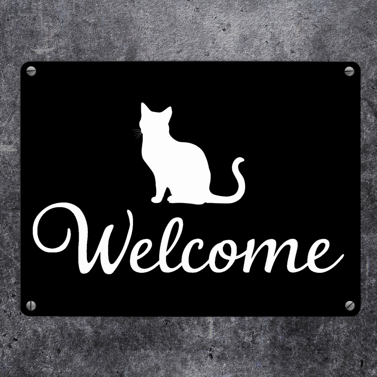 Katzen Silhouette Welcome Metallschild in 15x20 cm