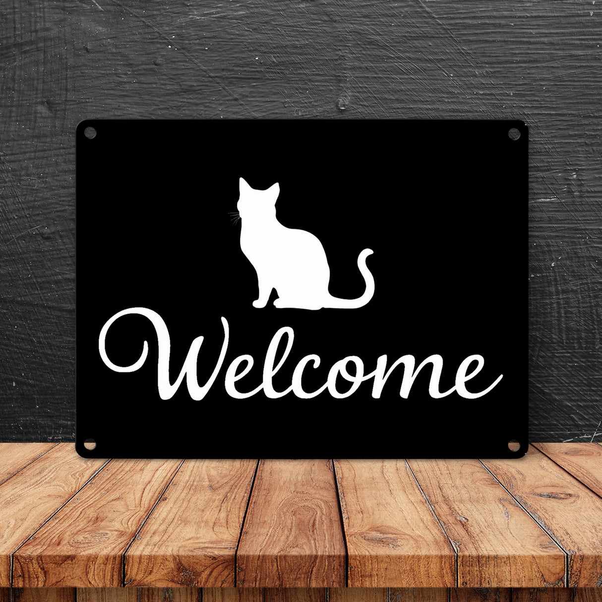 Katzen Silhouette Welcome Metallschild in 15x20 cm