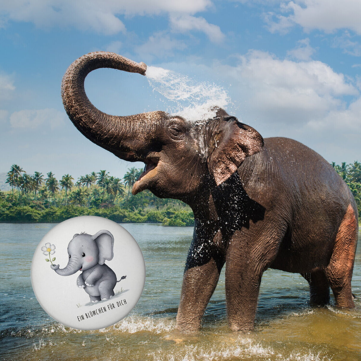 Grauer Elefant - Blümchen für dich Magnet