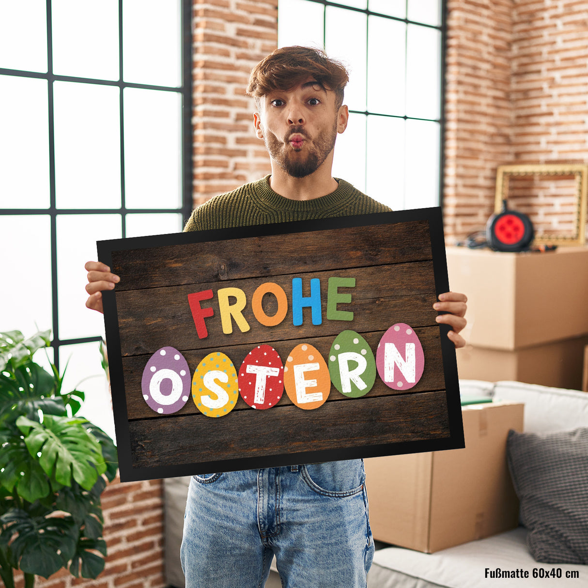 Fröhliche Ostern Fußmatte in 35x50 cm mit bunten Eiern