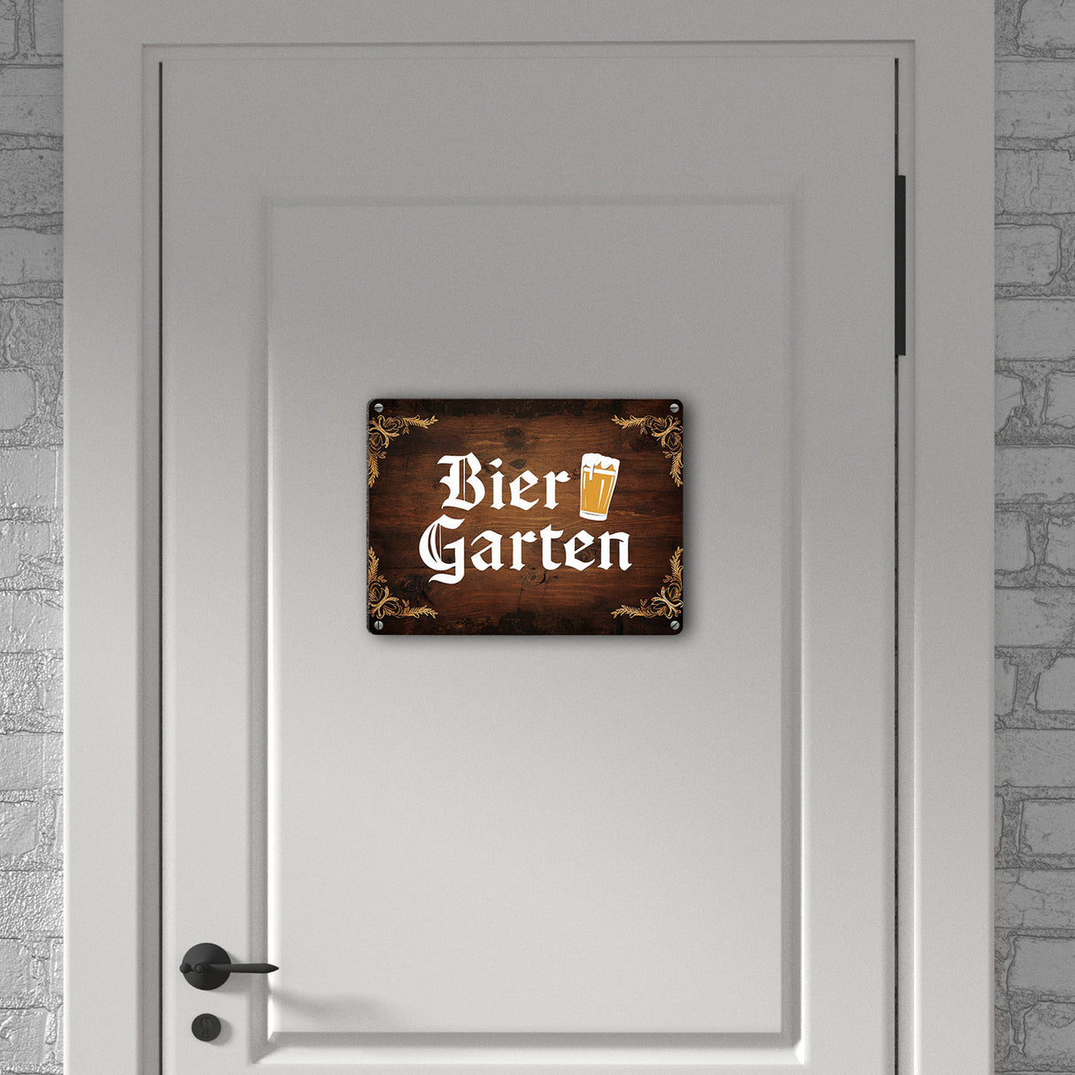 Biergarten Metallschild in 15x20 cm im rustikalen Holz-Look