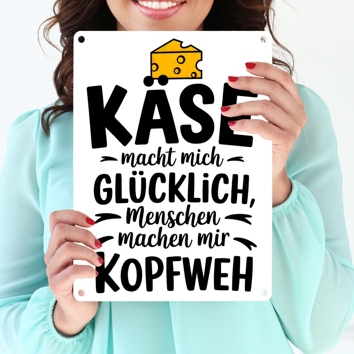 Käse macht glücklich Metallschild in 15x20 cm für Käseliebhaber