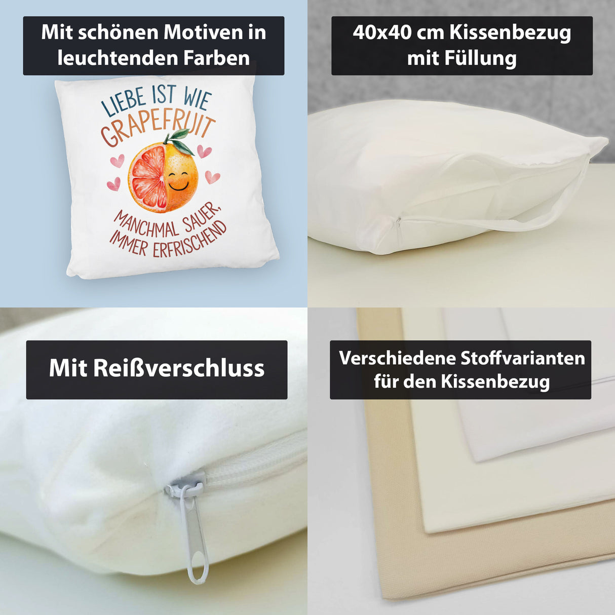 Grapefruit Kissen Liebe ist erfrischend