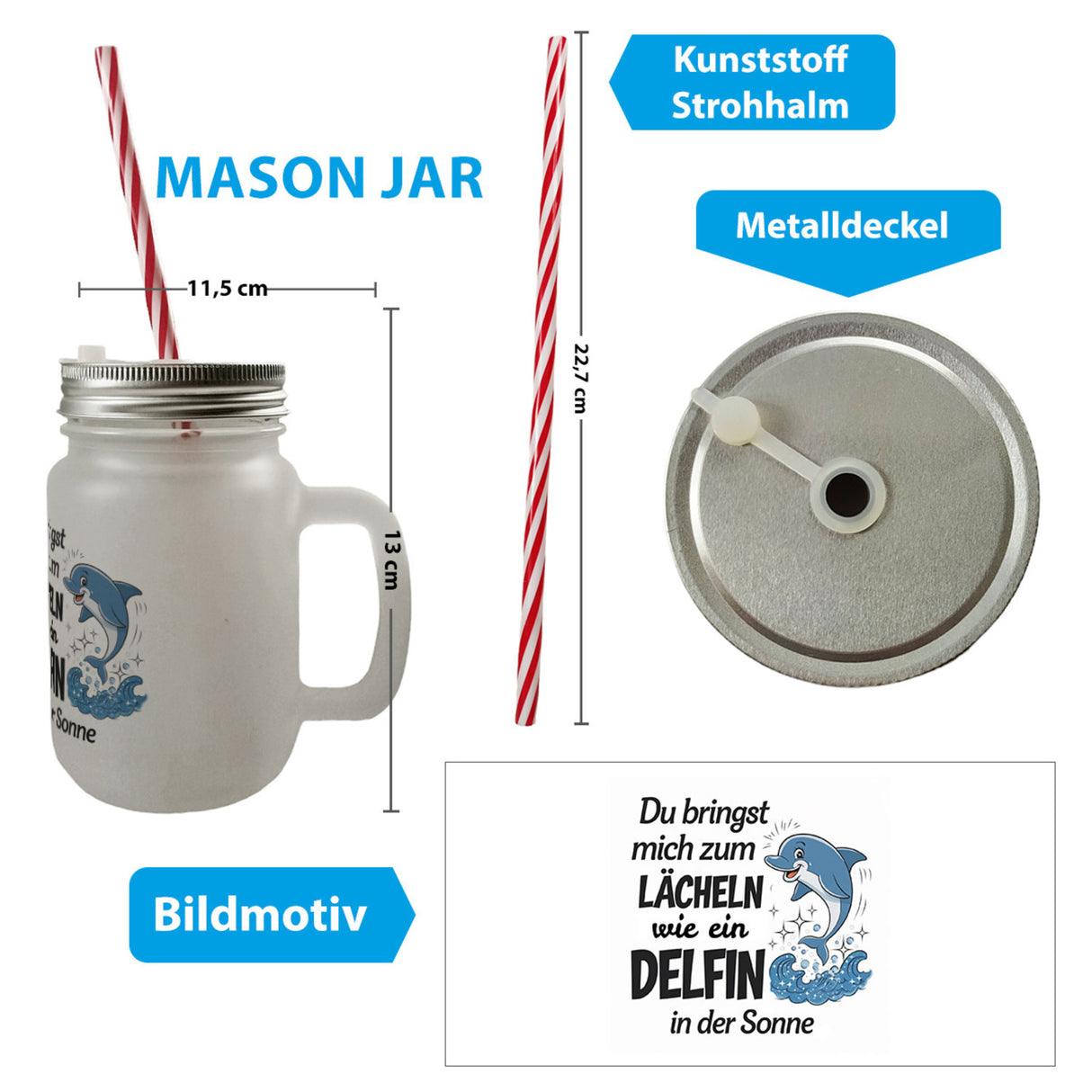 Delfin Liebe Trinkglas mit Bambusdeckel