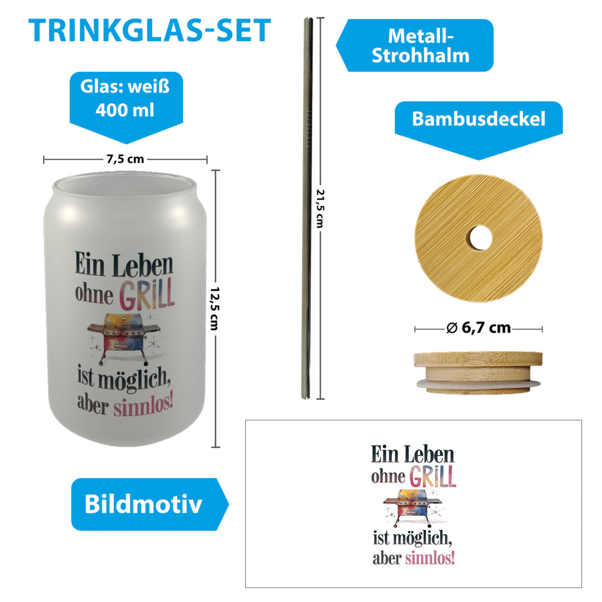 Leben ohne Grill ist möglich, aber sinnlos! Trinkglas mit Bambusdeckel