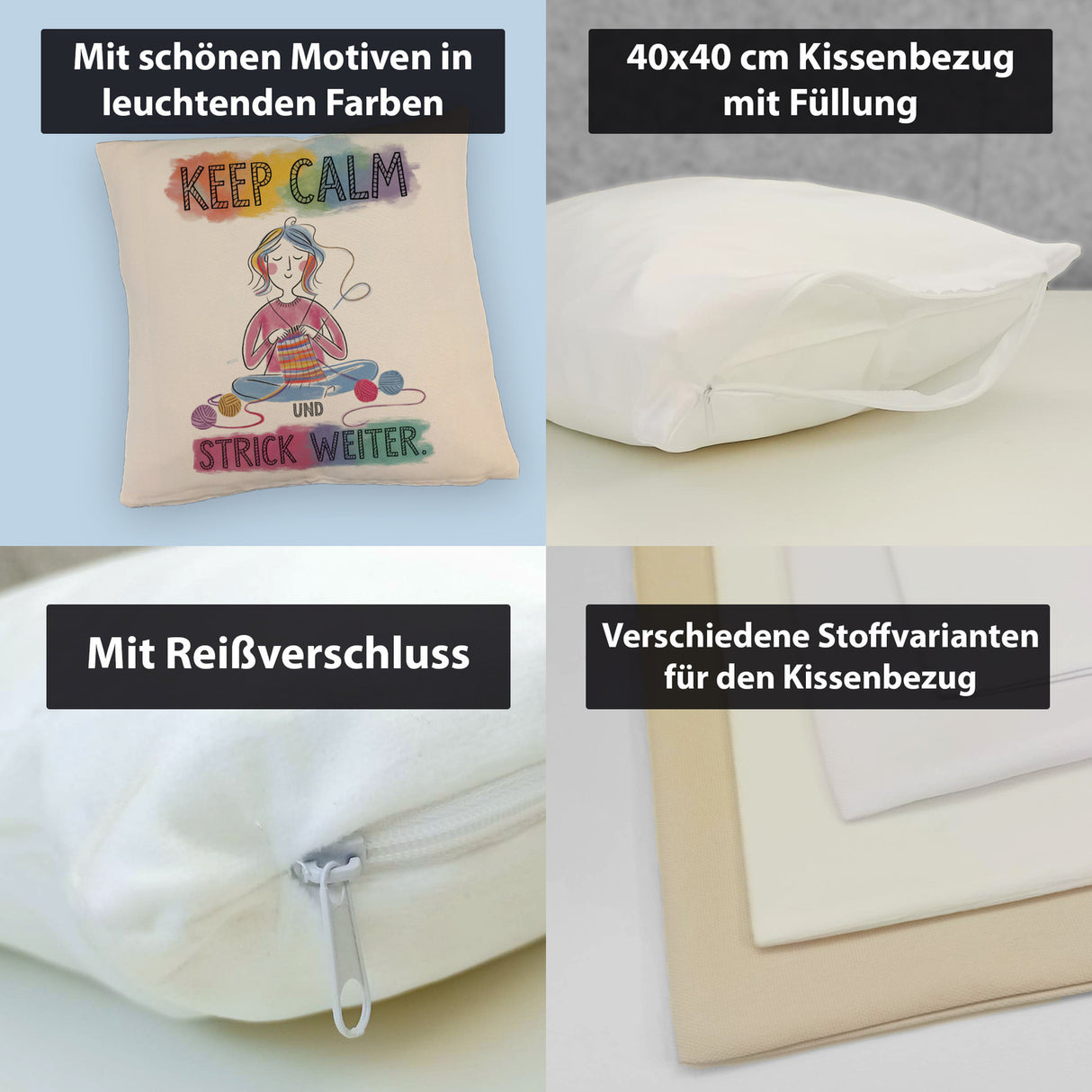 Keep calm und strick weiter Kissen