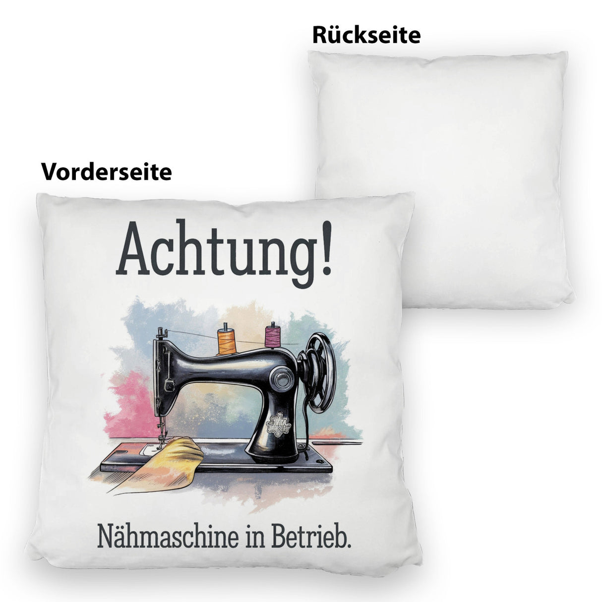 Nähmaschine in Aktion Kissen Achtung In Betrieb