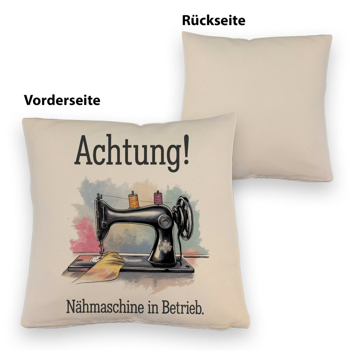 Nähmaschine in Aktion Kissen Achtung In Betrieb