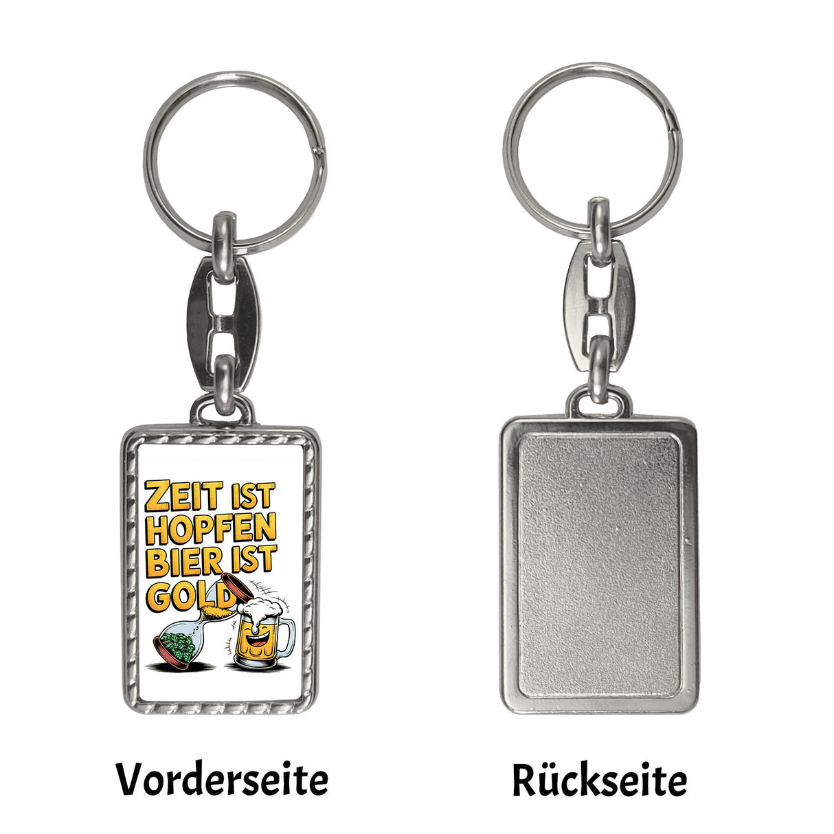 Zeit ist Hopfen, Bier ist Gold Schlüsselanhänger Bierkrug & Sanduhr