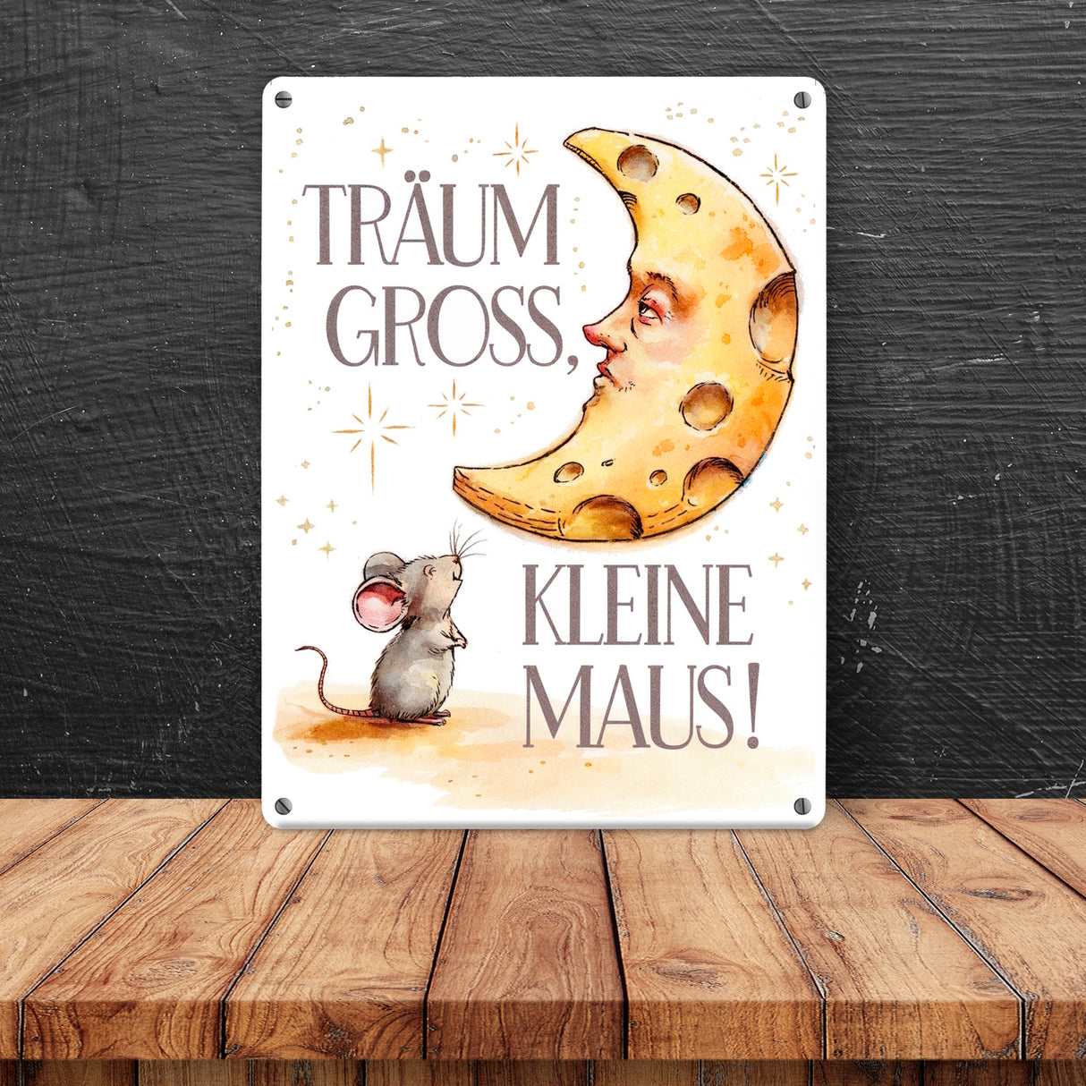 Maus und Käse-Mond - Träum groß Metallschild in 15x20 cm