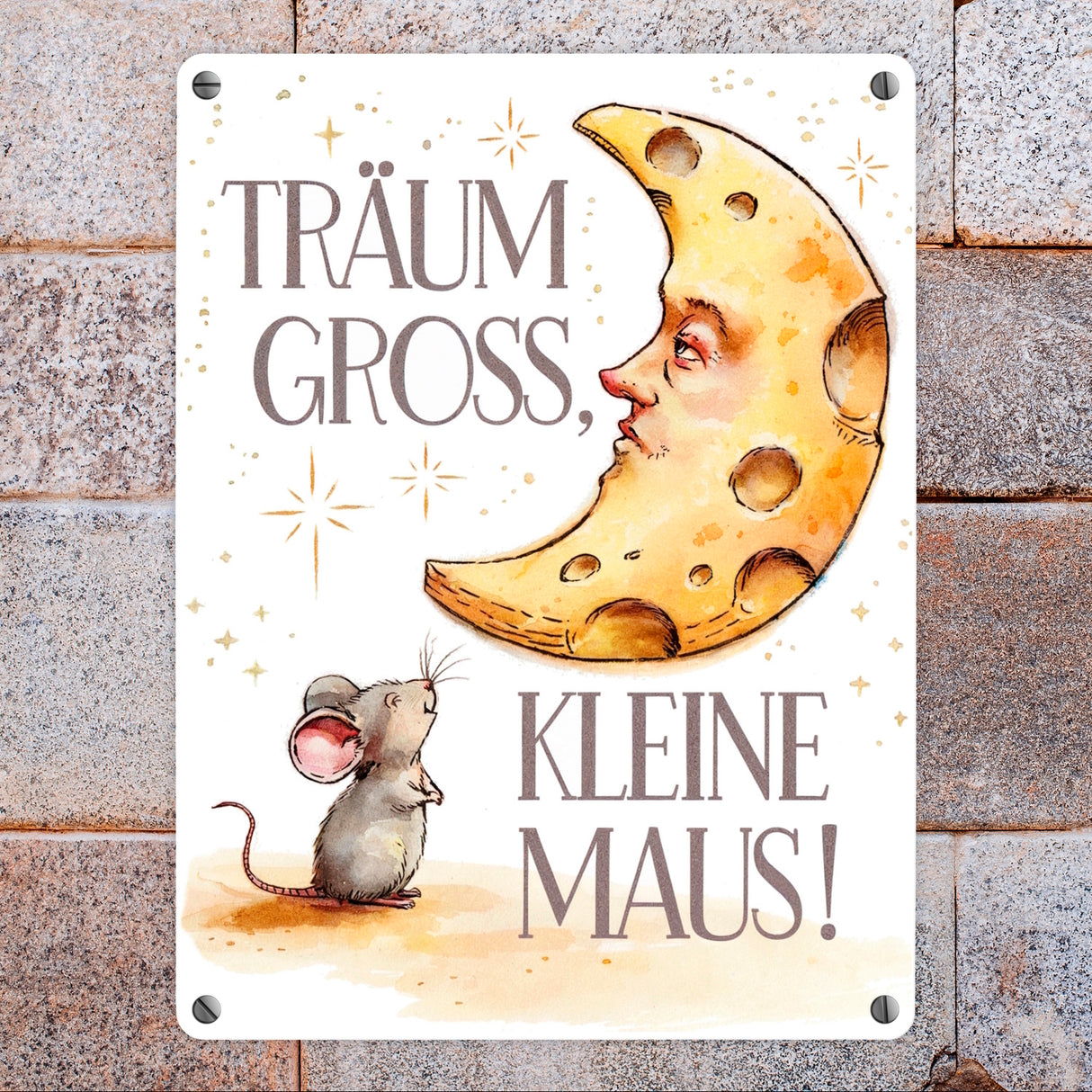Maus und Käse-Mond - Träum groß Metallschild in 15x20 cm