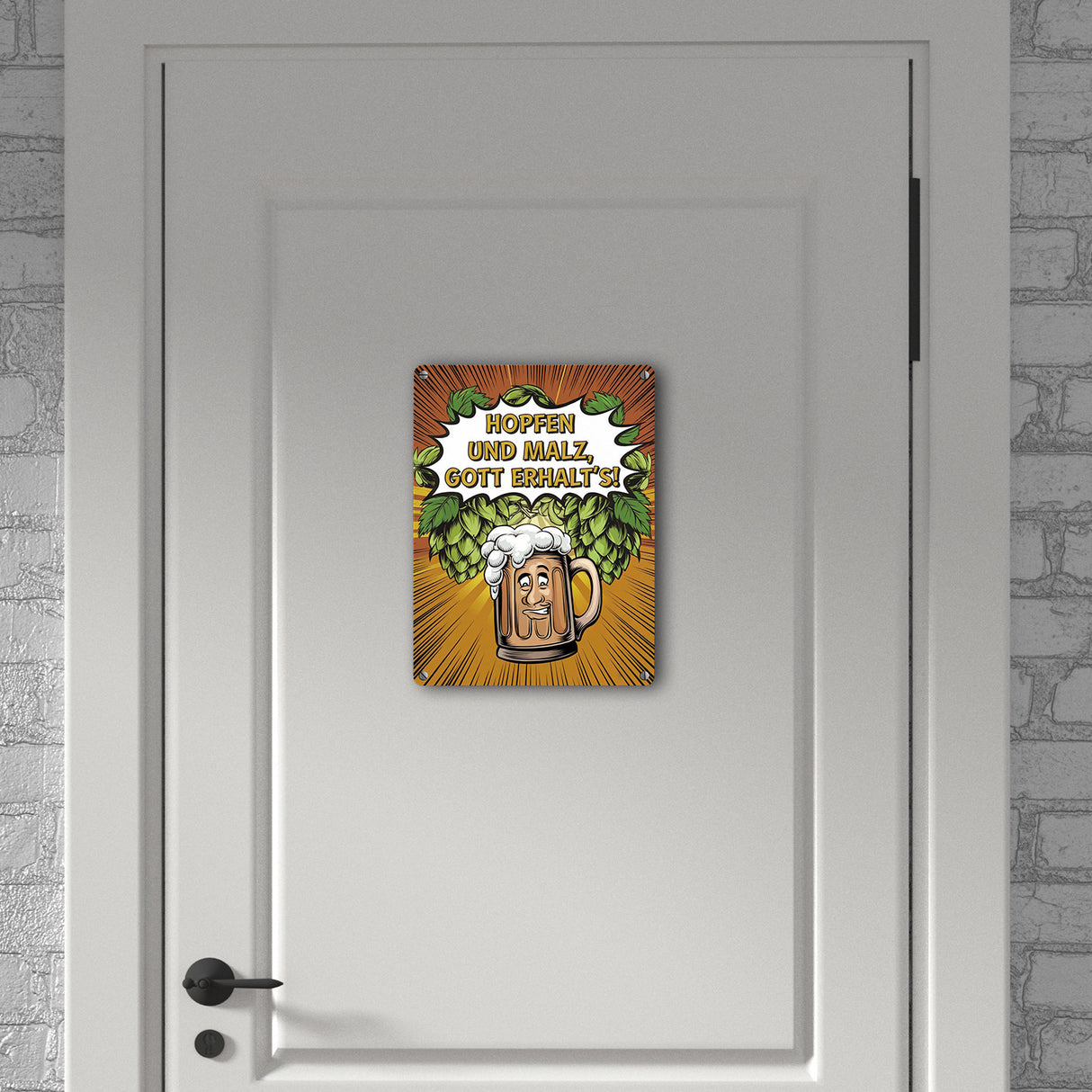 Hopfen und Malz, Gott erhalt's! Metallschild in 15x20 cm mit lustigem Bierkrug