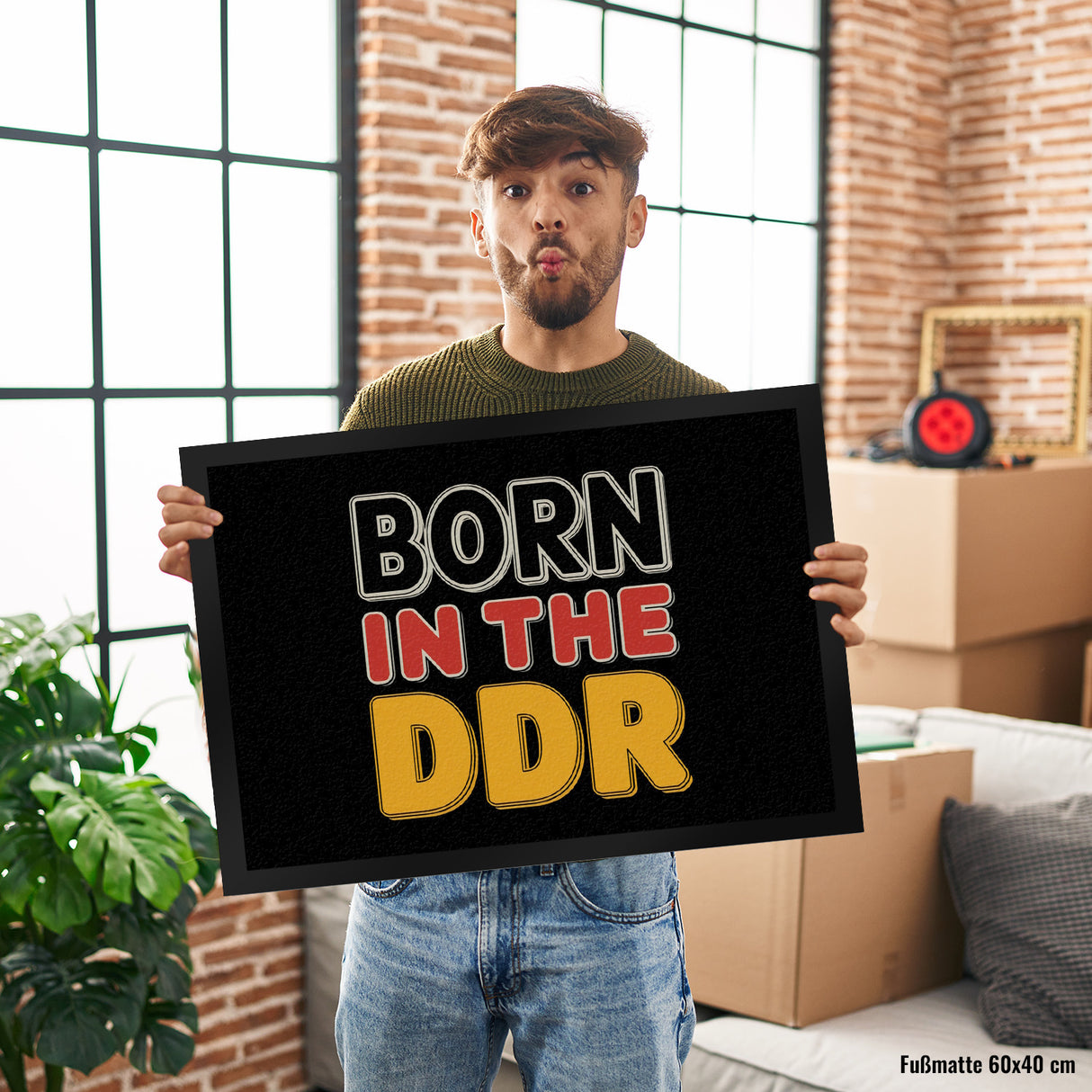 BORN in the DDR Retro Fußmatte in 35x50 cm Ostdeutsche Identität