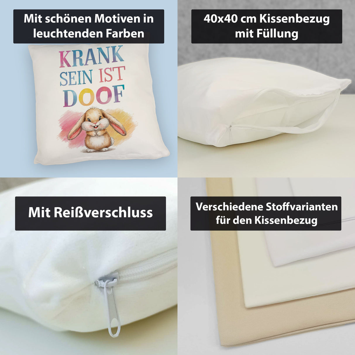 Krank sein ist doof Kissen mit niedlichem Kaninchen