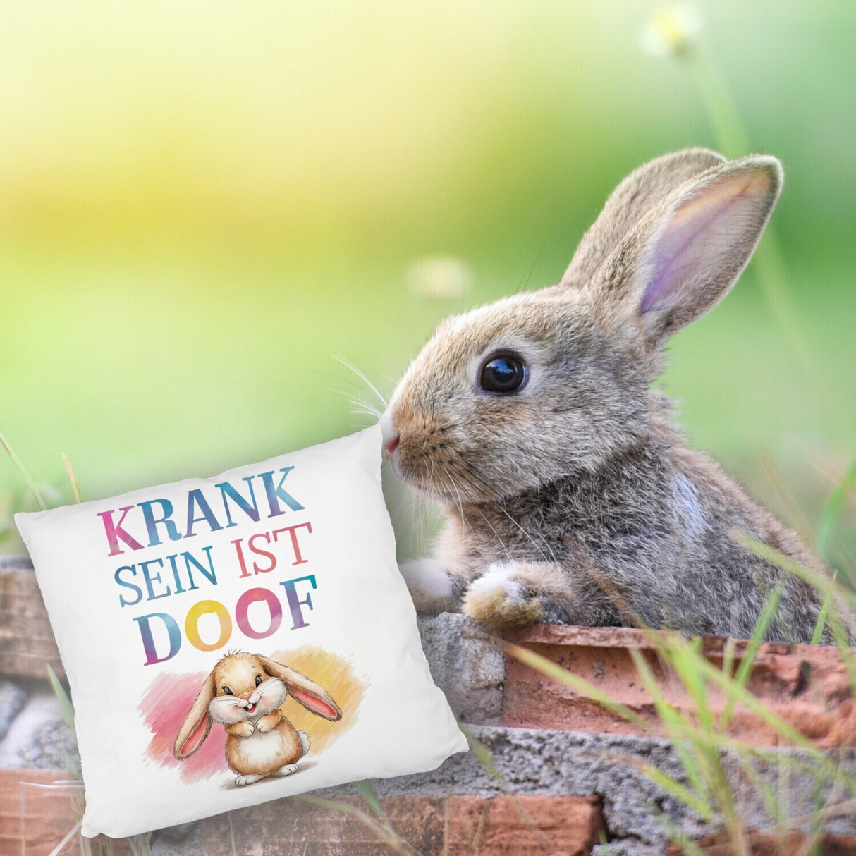 Krank sein ist doof Kissen mit niedlichem Kaninchen