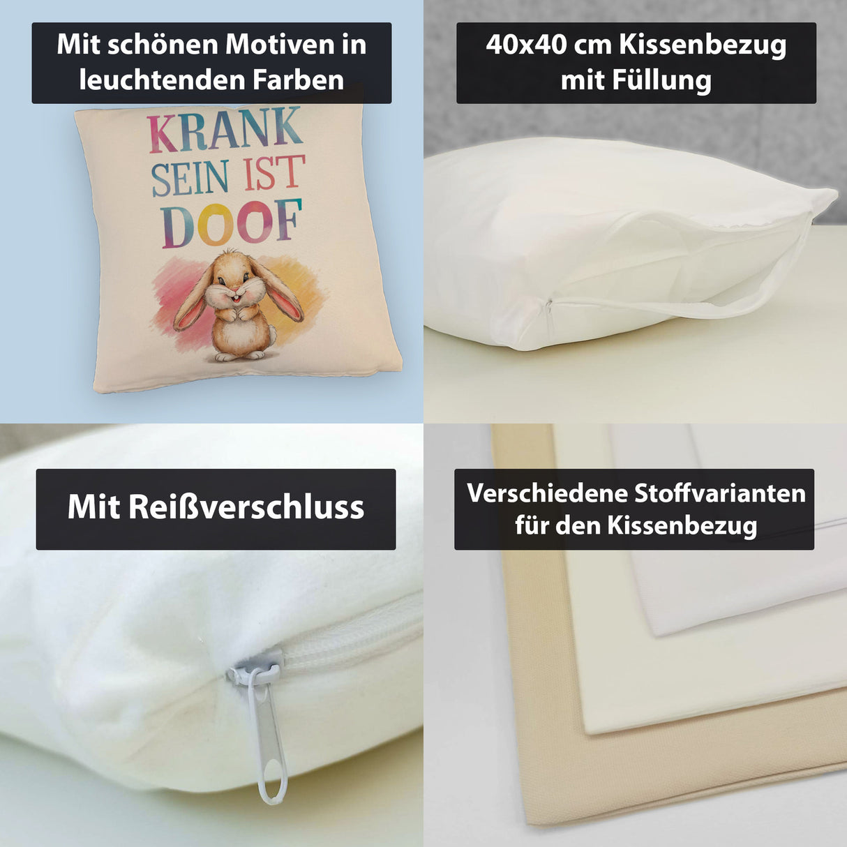 Krank sein ist doof Kissen mit niedlichem Kaninchen
