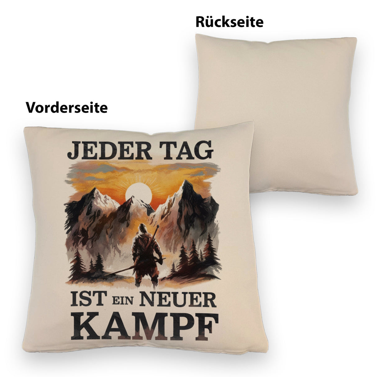 Jeder Tag ein neuer Kampf Kissen - Berge im Sonnenuntergang