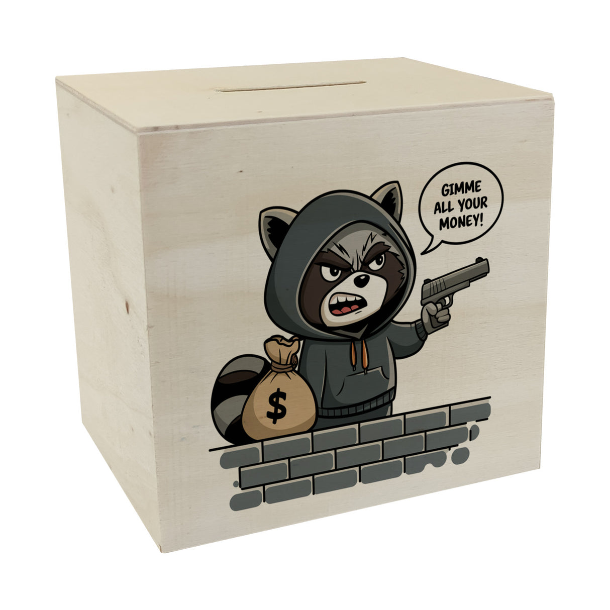 Waschbär Bandit Spardose - Gimme all your money