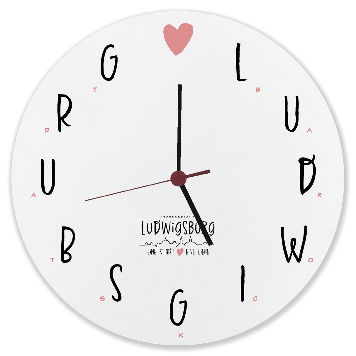 Ludwigsburg Wanduhr mit Spruch Eine Stadt - Eine Liebe