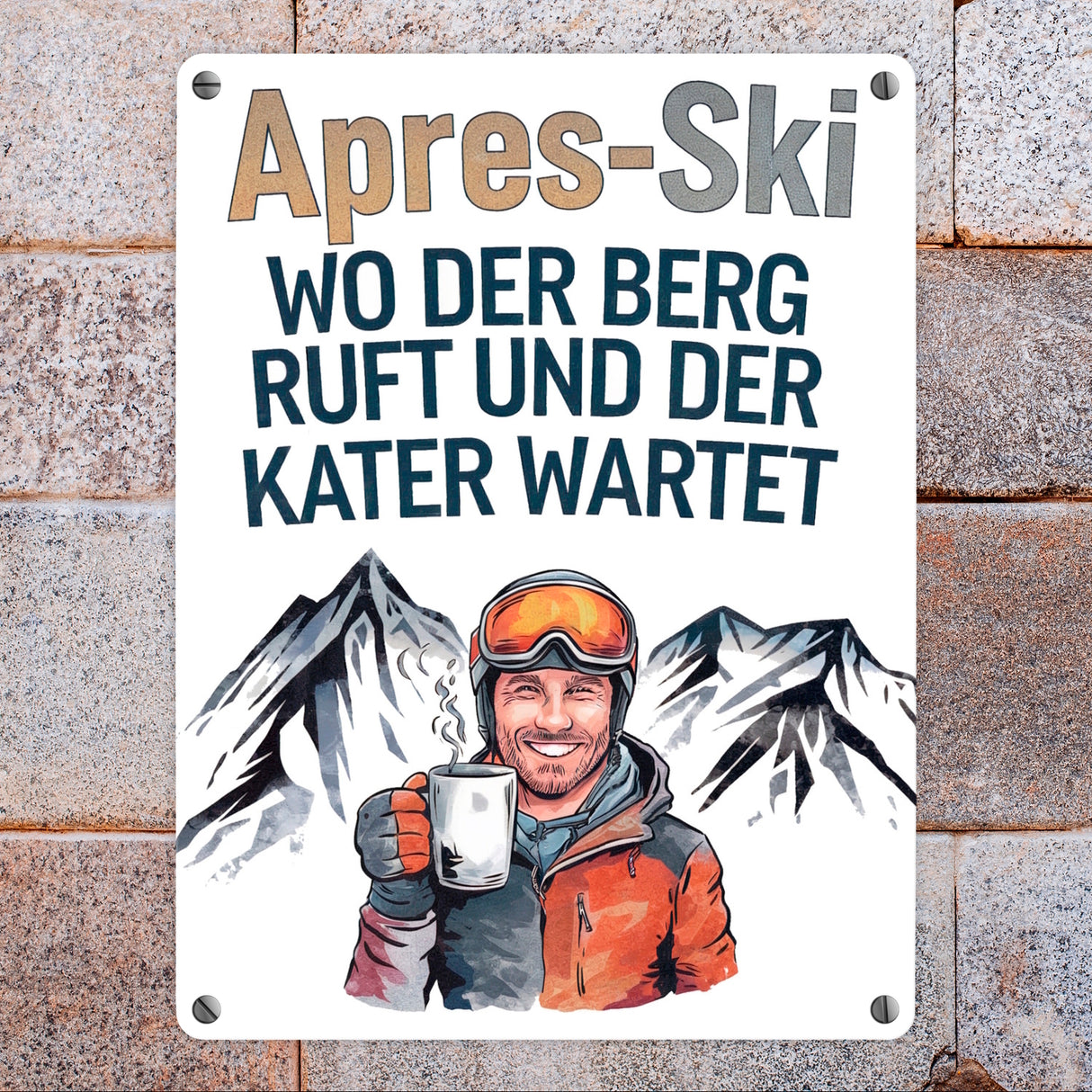 Après Ski - Berg ruft, Kater wartet Metallschild in 15x20 cm