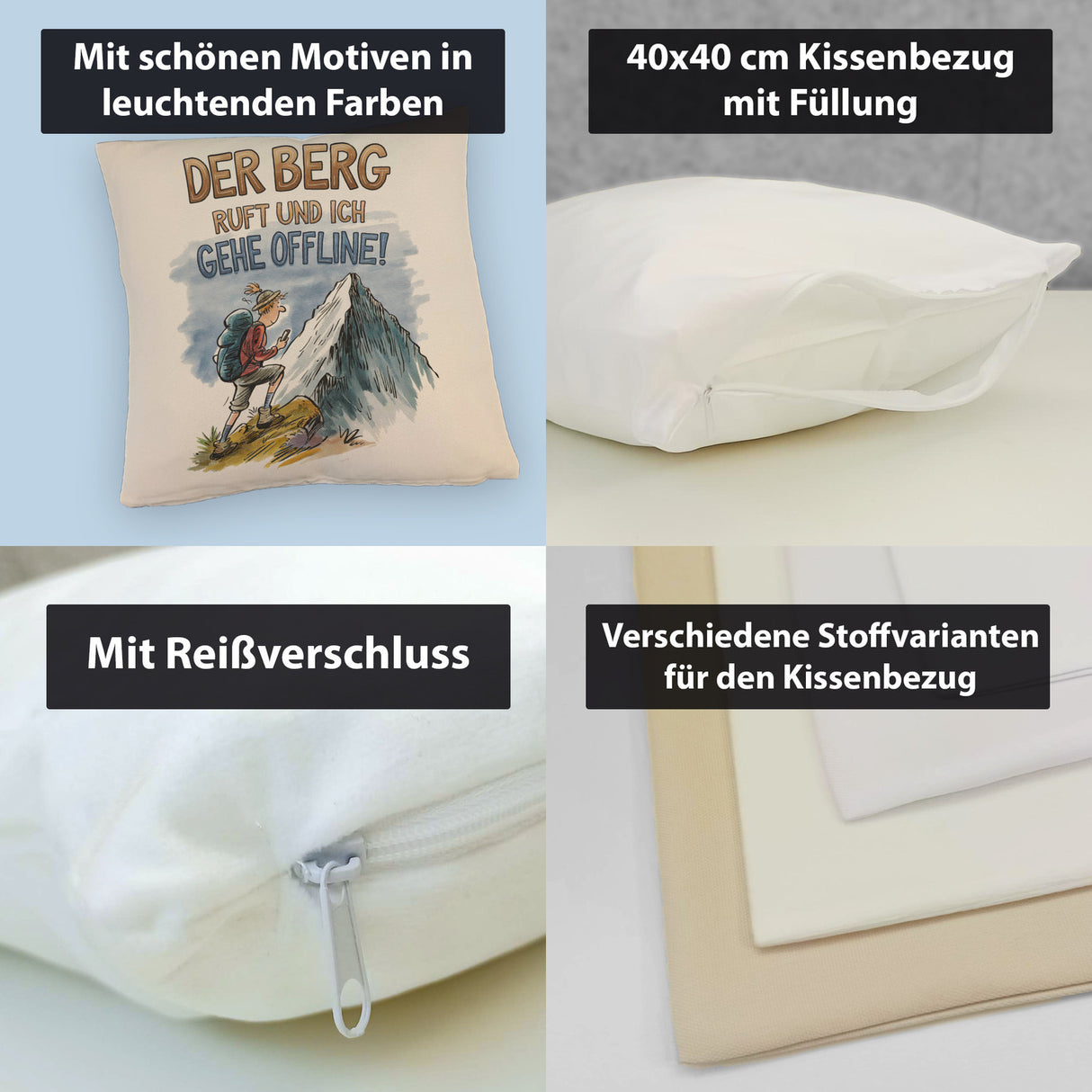 Der Berg ruft Kissen Wanderer mit Rucksack