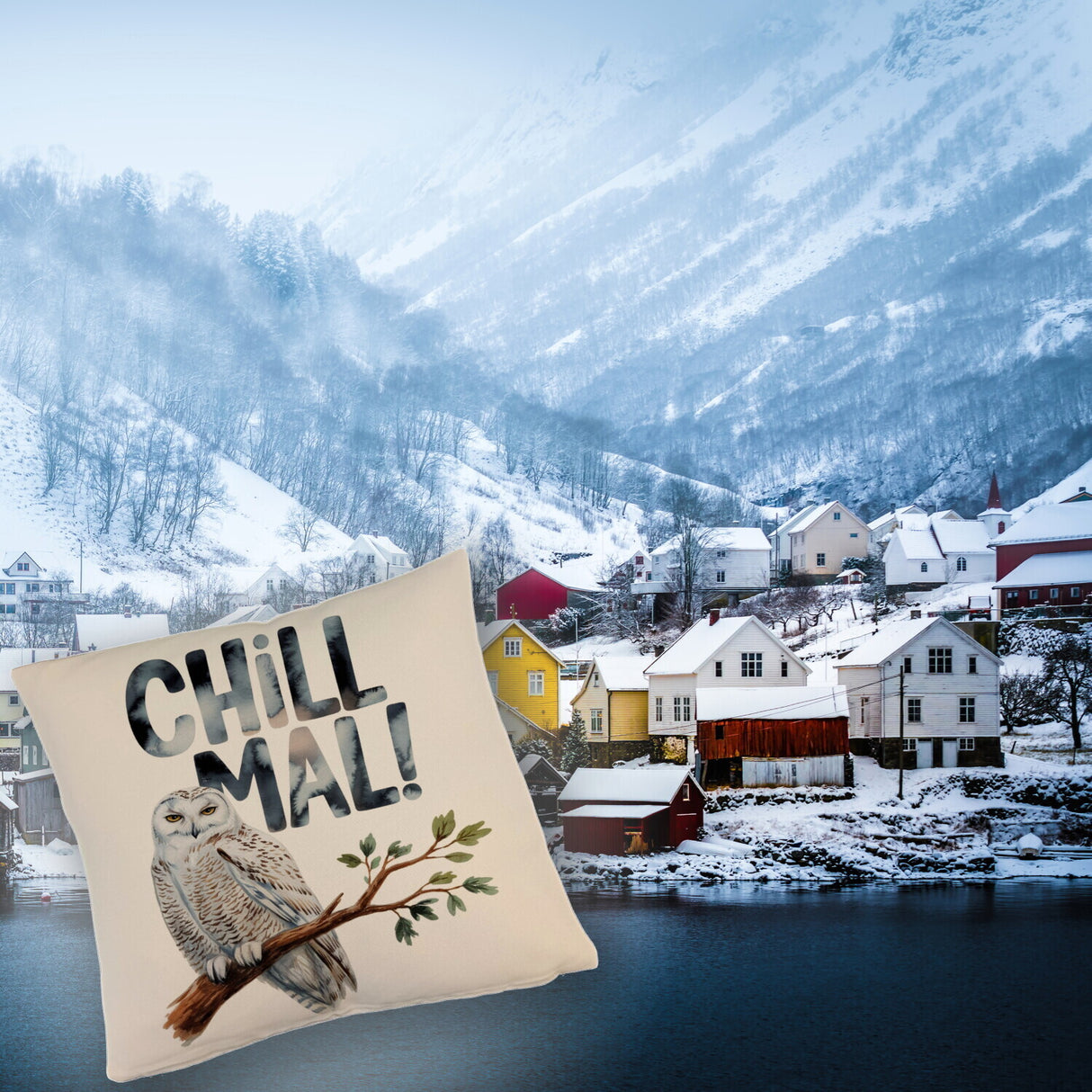 Entspannte Schneeeule Chill mal Kissen