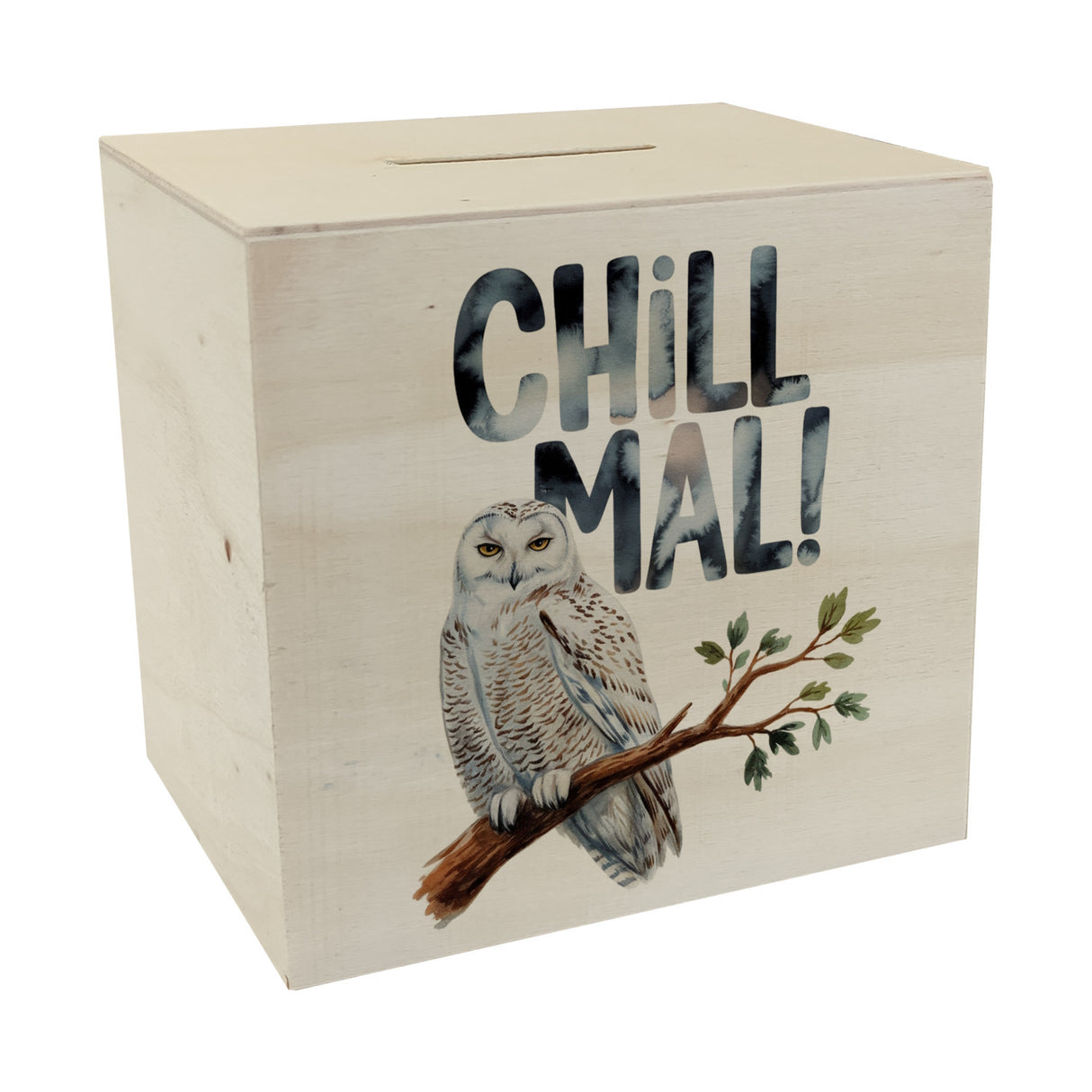 Entspannte Schneeeule Chill mal Spardose