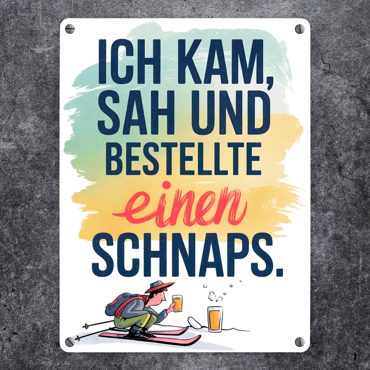 Ich kam, sah, bestellte Schnaps Metallschild in 15x20 cm