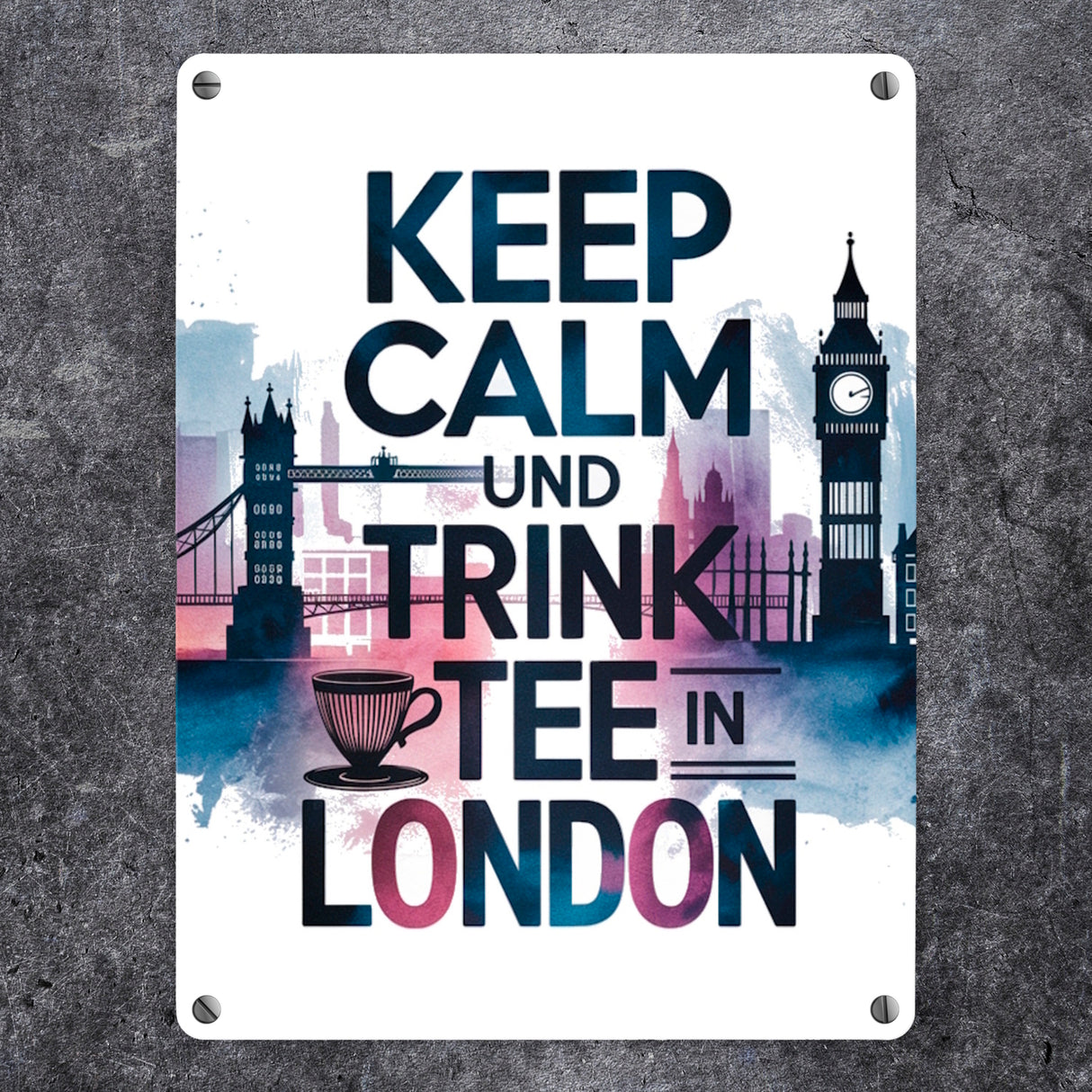 KEEP CALM UND TRINK TEE Metallschild in 15x20 cm London