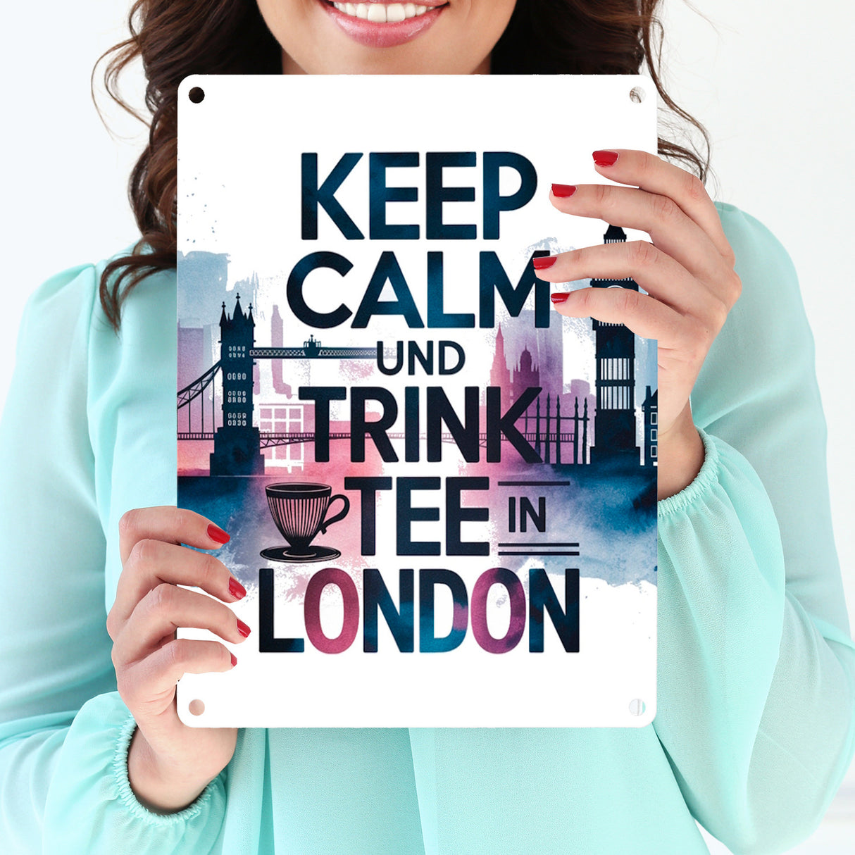 KEEP CALM UND TRINK TEE Metallschild in 15x20 cm London