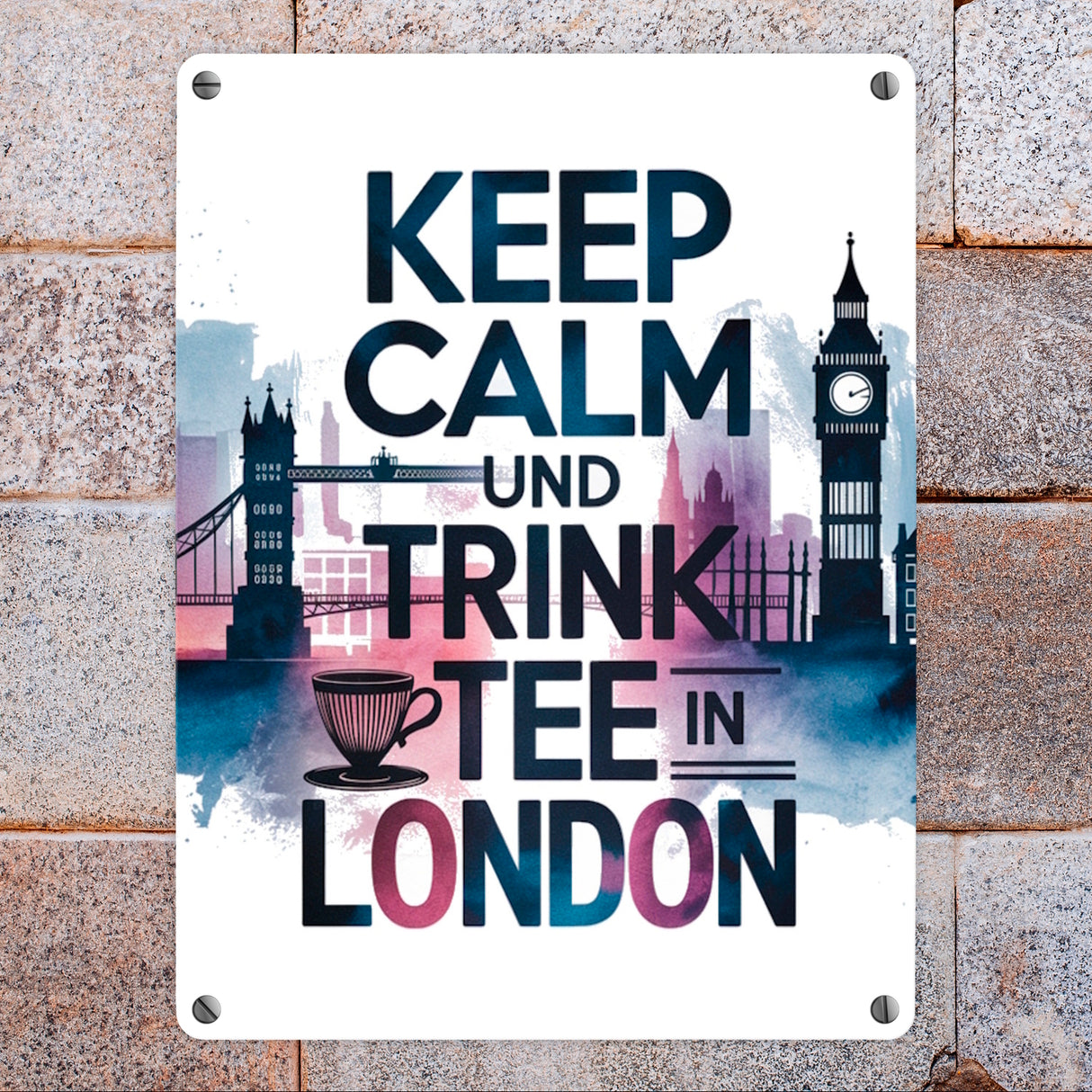 KEEP CALM UND TRINK TEE Metallschild in 15x20 cm London
