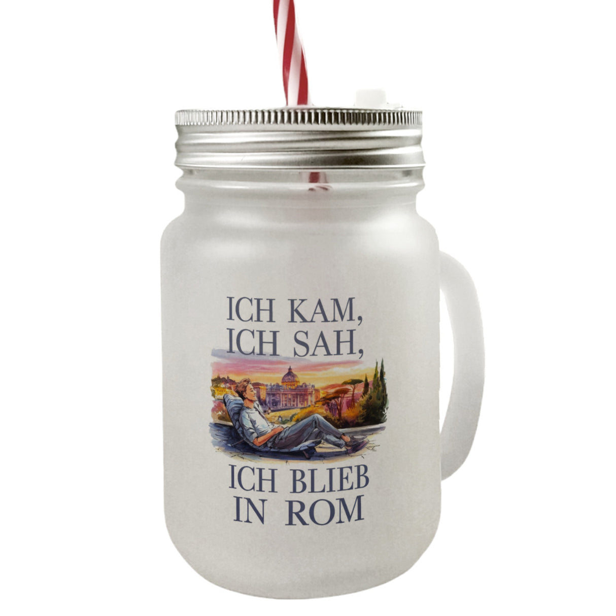 Ich kam, ich sah, ich blieb in Rom Trinkglas mit Bambusdeckel