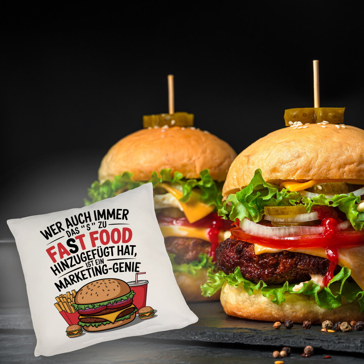 Fast Food - FAT FOOD Kissen für Burger Fans