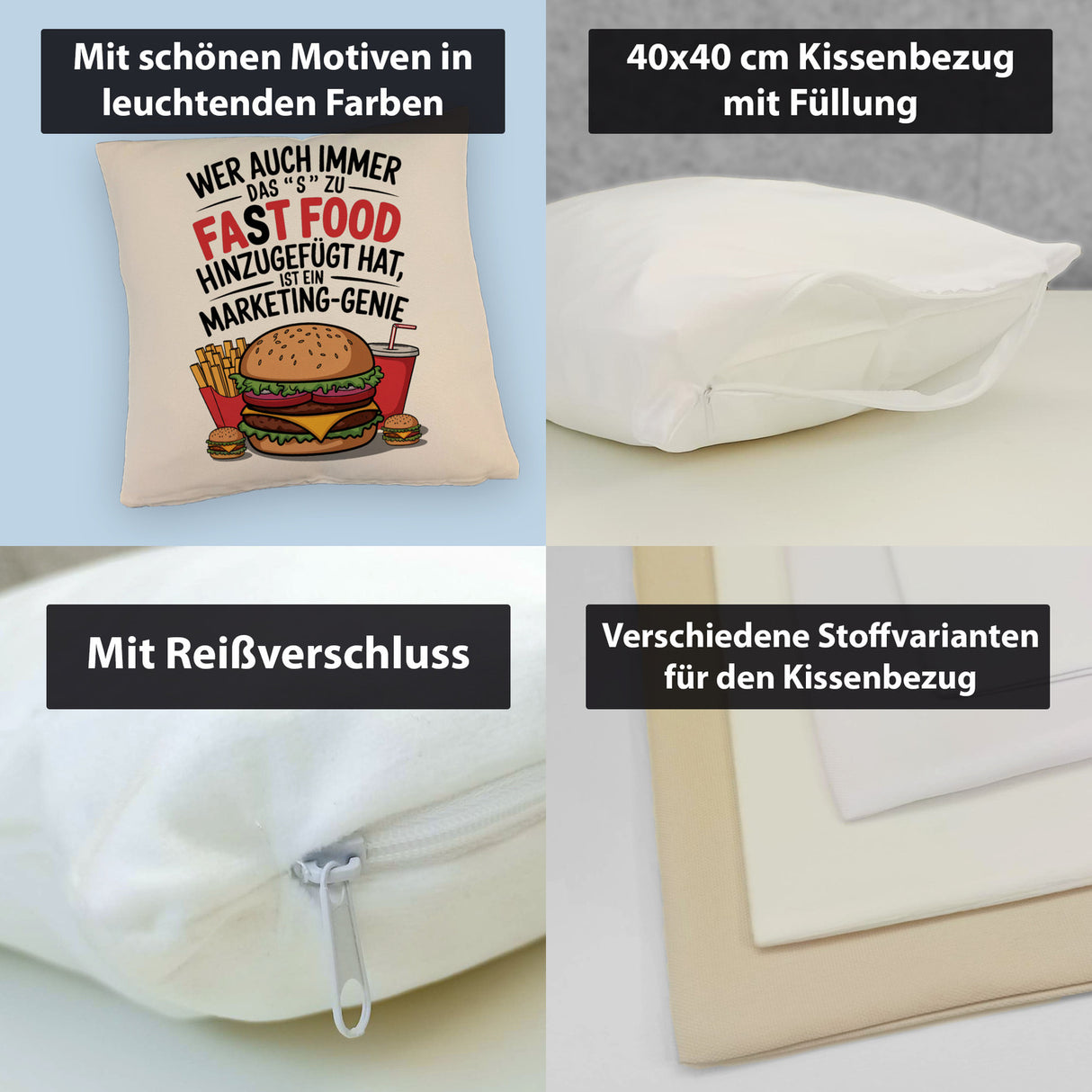 Fast Food - FAT FOOD Kissen für Burger Fans
