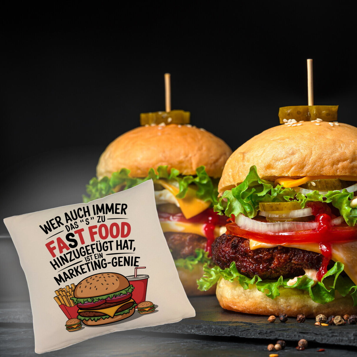Fast Food - FAT FOOD Kissen für Burger Fans
